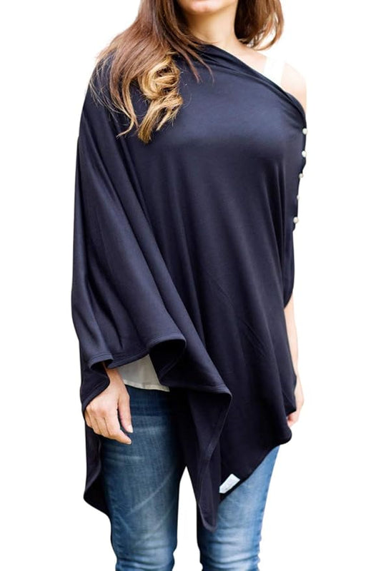 Byrd & Blume Maternity Nursing Cover Breathable Lightweight Breastfeeding Cover Wrap Shawl Scarf Poncho Full 360 (Navy, One size)