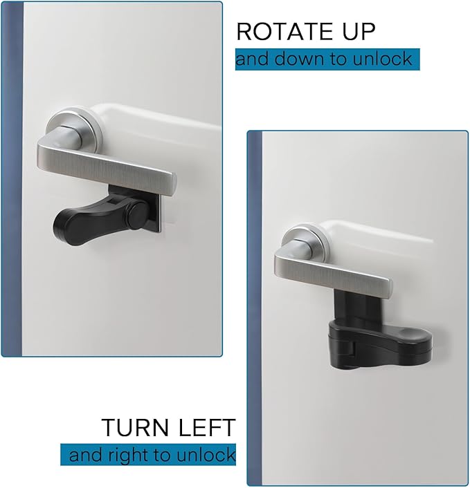 Child Proof Door Lever Lock - 4 Pack - Door Locks for Kids Safety - Door Knob Child Proof - Baby Proofing 3M Adhesive - Door Handle Child Proof - Baby Safety Locks for Toddlers - Black