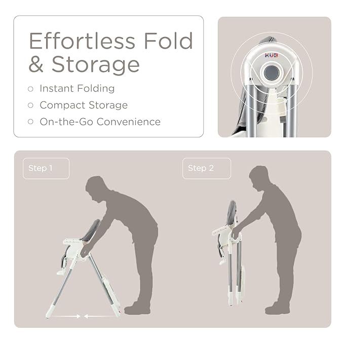 KÜB 3-in-1 Foldable Baby High Chair, 7 Height & 4 Recline Adjustable Seat & Tray for Easy Clean, 2 Locking Wheels, Multifunctional Infant High Chairs for Babies and Toddlers (Grey, with Toys)