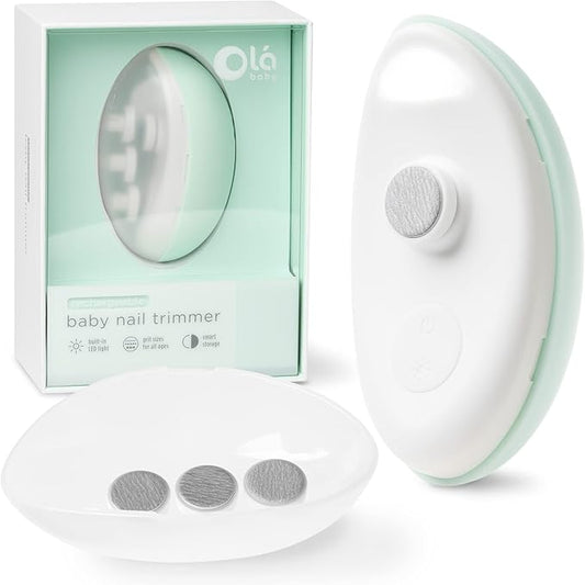 Olababy Rechargeable Electric Baby Nail Trimmer | Newborn Nail Clipper | Electronic File for Babies | Infant/Toddler Nail Grooming Kit | Portable Manicure Essentials | LED Light Fingernail Cutter Set