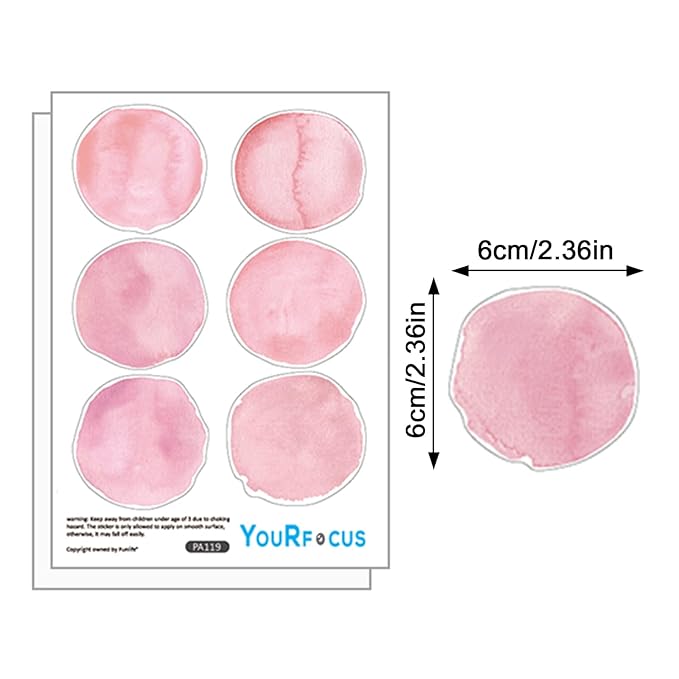 Pink Polka Dot Wall Decals 36pcs Watercolor Dots Wall Sticker for Kids, Baby Girls, Teens, and Nursery Room (6 Sheets) - Each Dot: 2.36 x 2.36 inch