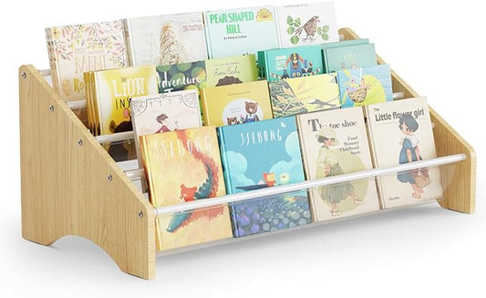 Sturdy Wooden High-Transparent 4 Tier Kids Bookshelf, Perfect Kid-Friendly Height Book Shelf for Kids Rooms - Toddler Book Shelf Display for Nurasery, Deep Size Bookshelf Hold More Books