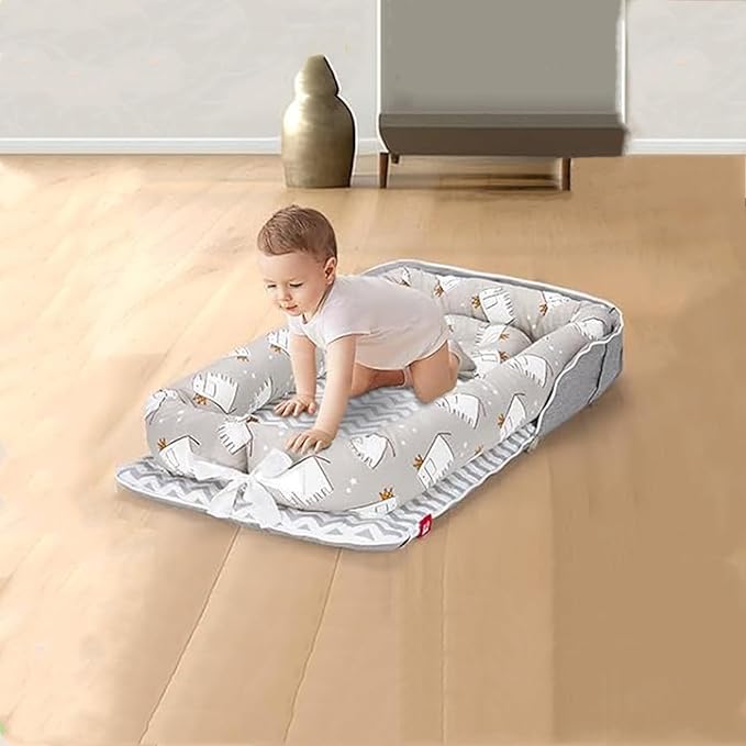 Baby Lounger for Newborn Portable Bag,Baby Lounger Play Mat for Awake-Time,Newborn Babies Essentials Gifts 0-24 Months Home Travel(Elephant Grey)