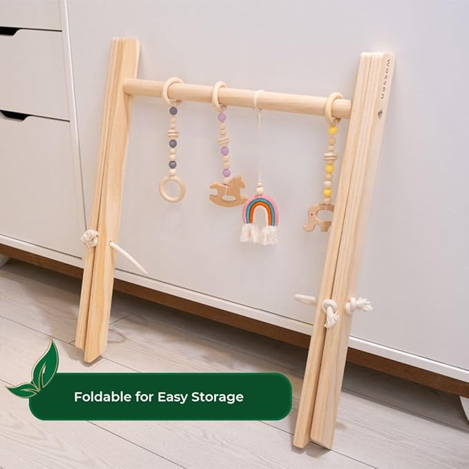 Wossen® Wooden Baby Play Gym Set and PlayTent Cover, Naturel Baby Gym, Reliable Toys, Ergonomic and Multipurpose Use, Mat and Play Tent Cover, Newborn Gift for Baby Girl and Boy