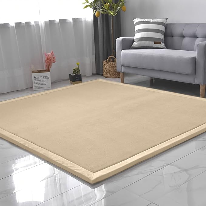 Loartee Coral Velvet Crawling Rug (6'8"x 6'8", Brown) for Toddler Children Play Area Rug Yoga Mat Exercise Pad