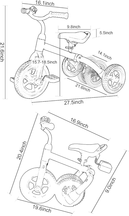 Ancaixin 3 in 1 Toddler Tricycles for 2-5 Years Old Girls and Boys with Adjustable Seat Detachable Pedal and Bell | Foldable Baby Balance Bike Riding Toys | Kids Birthday Christmas New Year Gift Pink