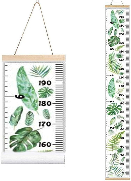 Kids Growth Chart, Wood Frame Fabric Canvas Height Measurement Ruler from Baby to Adult for Child's Room Decoration 7.9 x 79in (7.9 x 79in, Monstera Deliciosa)
