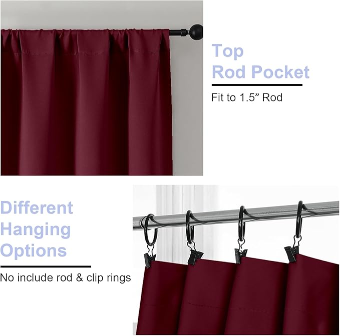 Simplebrand Ava Burgundy Blackout Curtains for Bedroom 63 Inch Length 2 Panels Set, Nursery Thermal Insulated Energy Saving Rod Pocket Window Treatment Curtains Blackout Drapes, W40 x L63 Inch