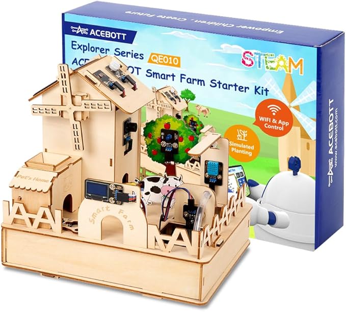 STEM Kit for Kids Age 12+,ACEBOTT ESP32 Smart Farm STEM Kits Compatible with Arduino & Scratch,Automatic Watering & Pet Feeder,DIY Coding Project Gift for Teens & Adults(NO Anti-Reverse)