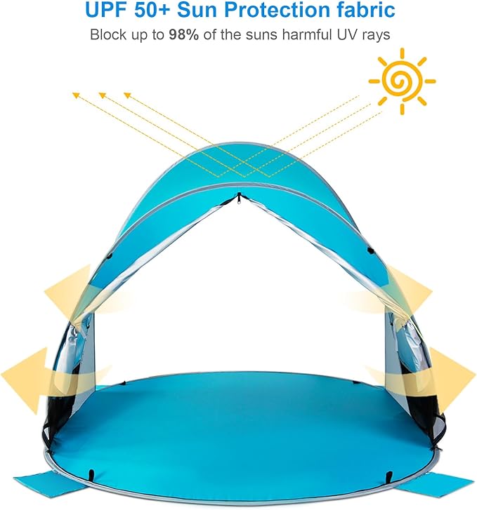 WolfWise UPF 50+ Easy Pop Up 3 Person Beach Tent Sport Umbrella Instant Sun Shelter Tent Sun Shade Canopy