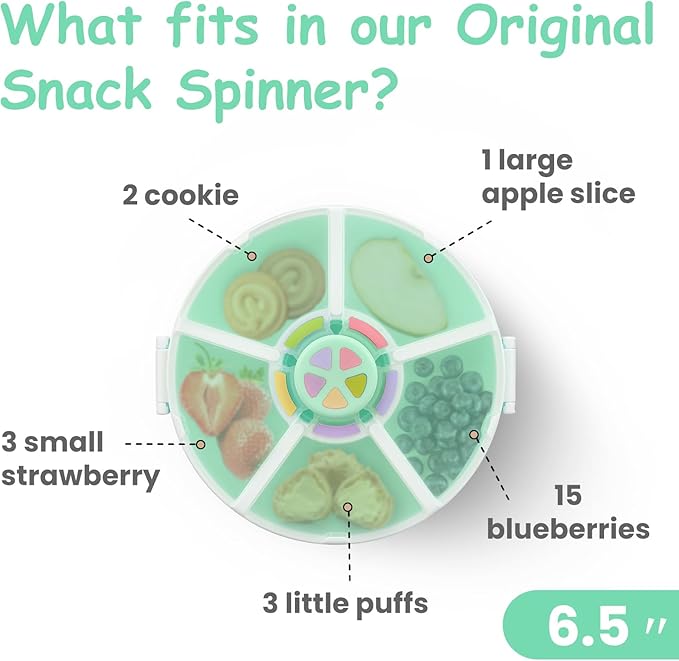Kids' Rotating Snack Container Set – 2-Pack, Includes 1 Rotating Snack Container & 1 Round Sectioned Snack Box, BPA-Free, Dishwasher Safe, Perfect for Travel-Green