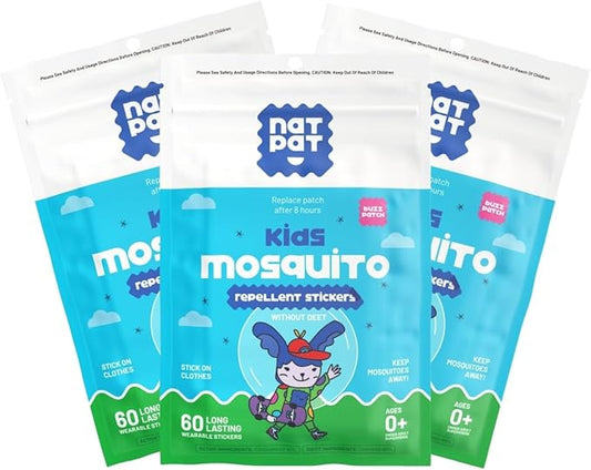 NATPAT Buzz Patch Mosquito Patch Stickers for Kids (3 pack, 180 stickers) - The Original All Natural Citronella Essential Oil Insect Patch, Plant Based Ingredients, Non-Toxic, DEET Free, for Toddlers,