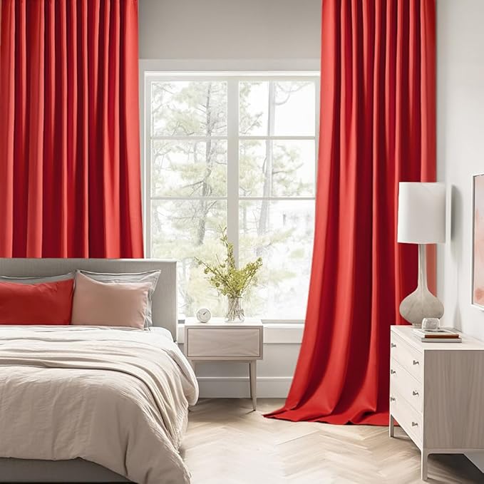 MIULEE Red Back Tab Blackout Curtains 108 Inch Long 2 Panels Set for Living Room Bedroom, Rod Pocket/Pinch Pleat Extra Long Thermal Insulated Room Darkening Pleated Light Blocking Drapes