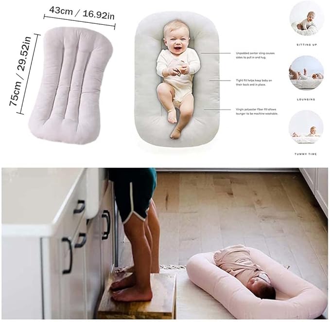 Baby Lounger Pillow, Infant Lounger for 0-24 Months, Soft Cotton and Portable Baby Lounger for Home (Gray)
