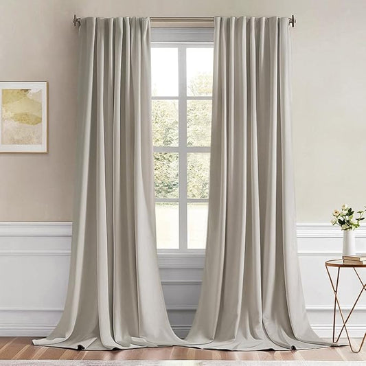 MIULEE Natural Back Tab Blackout Curtain 96 Inch Long 2 Panels Set for Bedroom, Rod Pocket/Pinch Pleat Thermal Insulated Living Room Darkening Pleated Light Blocking Floor to Ceiling Drape