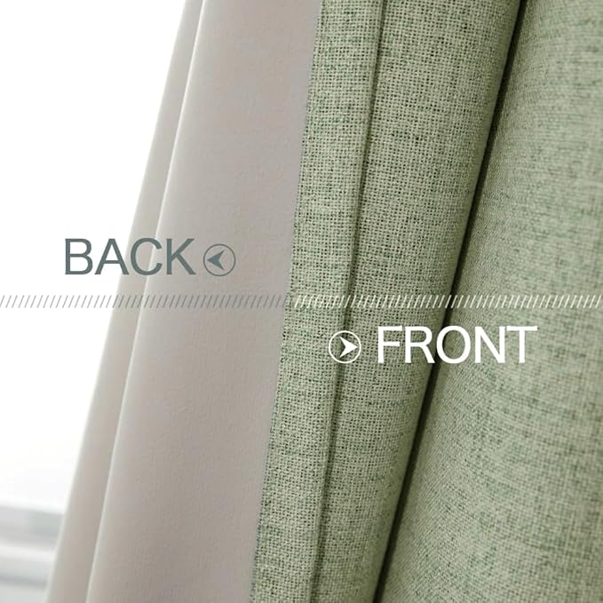MIULEE Linen Texture Curtains for Bedroom Solid 100% Blackout Thermal Insulated Sage Green Curtains Grommet Room Darkening Drapes for Living Room Nursery 52x54 Inch (2 Panels)