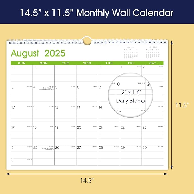 Calendar 2025-2026: Large Monthly Wall Calendar for Planning & Organizing, 17 Months Hanging Calendar from August 2025 to December 2026, Size 14.5” x 11.5”