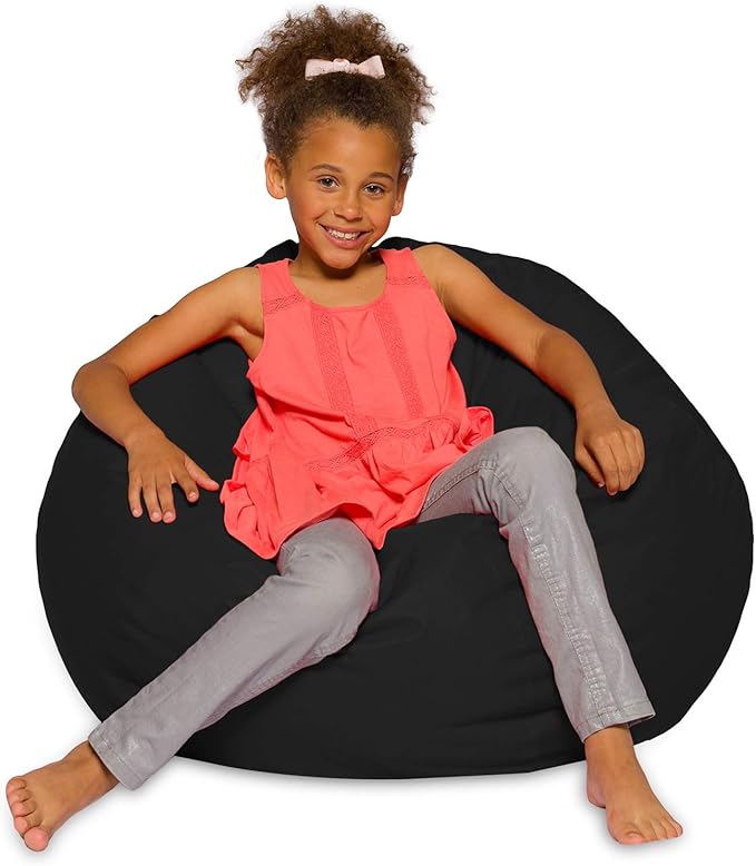 Posh Creations Bean Bag Chair for Kids, Teens, and Adults Includes Removable and Machine Washable Cover, Solid Black, 38in - Large