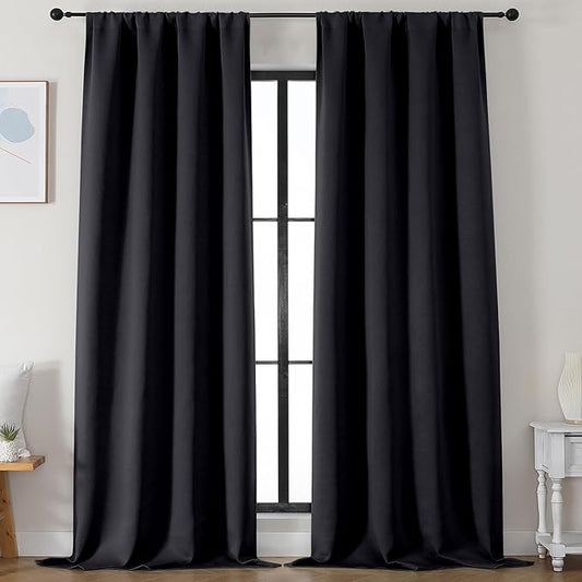 Simplebrand Ava Halloween Black Blackout Curtains for Bedroom 96 Inches Long 2 Panels, Solid Thermal Insulated, Energy Saving Living Room Window Treatment Curtains Blackout Drapes, W50 x L96 Inch
