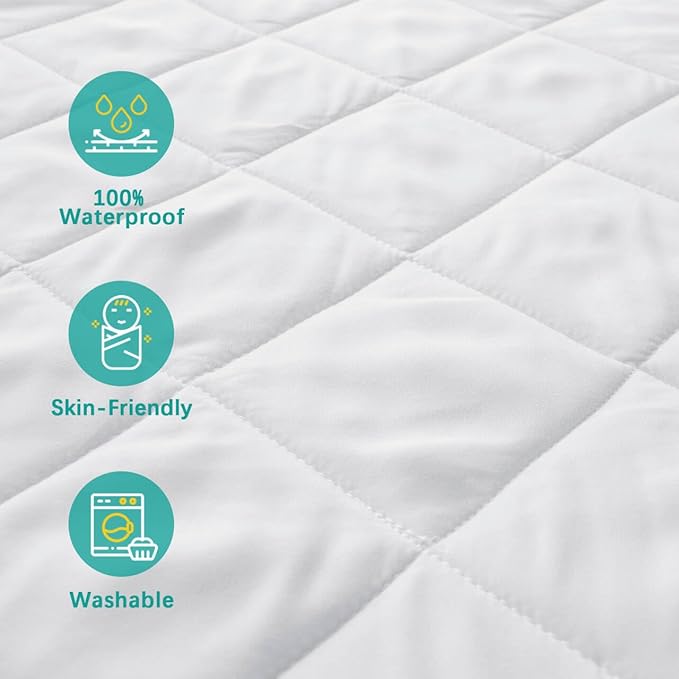 Zippered Crib Mattress Protector - Waterproof Crib Mattress Encasement, Breathable and Absorbent, 6 Sides Fully Encased Cover