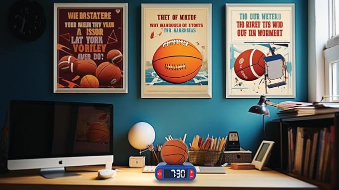 LEXiBOOK - Basketball - Basketball Nightlight Alarm Clock, Sounds and Melodies, LCD Backlit Screen, Luminous, Snooze, Blue/Orange, RL800BA