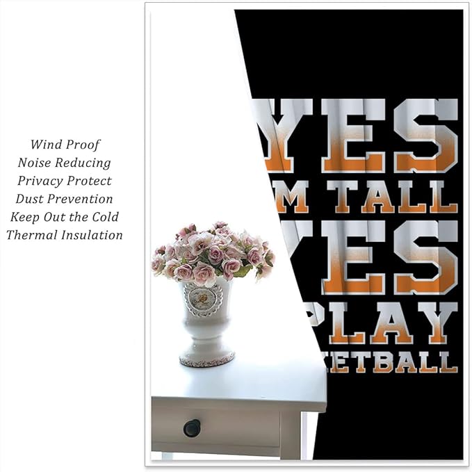 Basketball Blackout Curtains for Boy Girl Room Darkening Decor,Sport Theme Motto Dark Background Bedroom Living Room Home Rod Pocket Thermal Insulated Window Curtain/Drapes Panel,55x63 Inch…