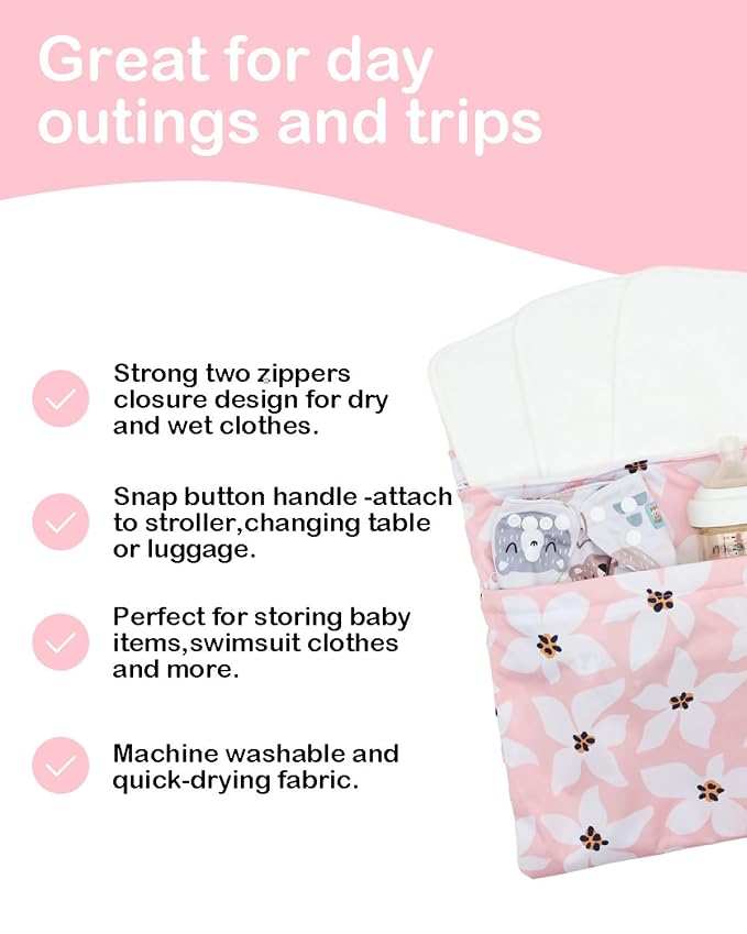 ALVABABY 3 Cloth Diaper Wet Dry Bags Waterproof Reusable with Two Zippered Pockets Travel Beach Pool Daycare Soiled Baby Items Yoga Gym Bag for Swimsuits or Wet Clothes Small Medium Large 3L-ZM26