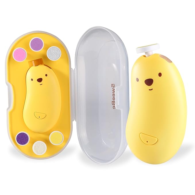 Baby Nail File Electric, Gentle Rechargeable Nail Trimmer, Baby Nail Clippers Grooming Kit Manicure Set for Infant Toddler or Adults, 6 Grinding Head Replacement Pads Yellow