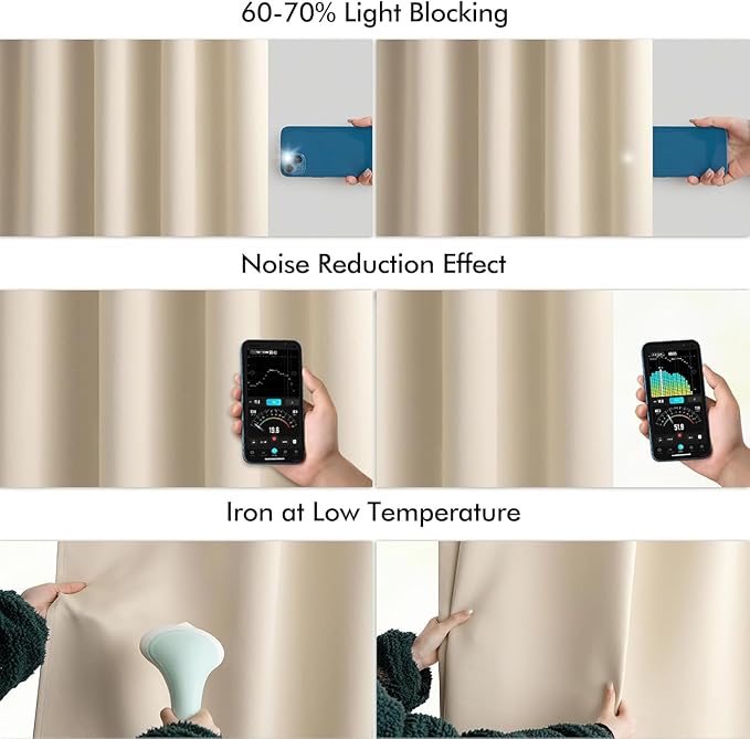 MIULEE Cream Beige Back Tab Light Blocking Curtains 96 Inch Length 2 Panels Set for Living Room Bedroom Privacy, Rod Pocket/Pinch Pleated Thermal Insulated Room Darkening Blackout Drapes W66xL96