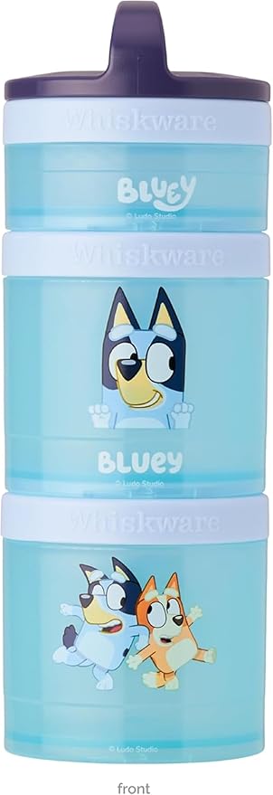 Whiskware Bluey Stackable Snack Containers for Babies, Toddlers, and Kids, 3 Stackable Snack Cups for School and Travel, Cupholder Friendly, Bluey and Bingo! Let’s Do This!