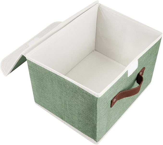 Lucky Monet Storage Bins Boxes with Lids 2 Pack Decorative Storage Boxes Collapsible Fabric Storage Basket Containers Lidded Storage Cube for Organizing Closet Home Office, 10"x 8"x 7" (Green)