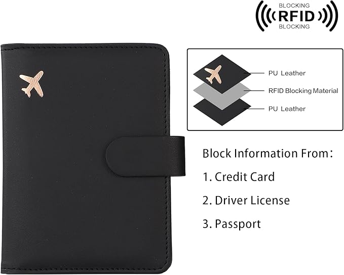 Melsbrinna Rfid Passport Holder for Travel women/Men, Cute Passport Wallet Rfid Blocking Card Slots, Rfid Passport Cover/CaseTravel Wallet, Passport Book Holder (1, Black)