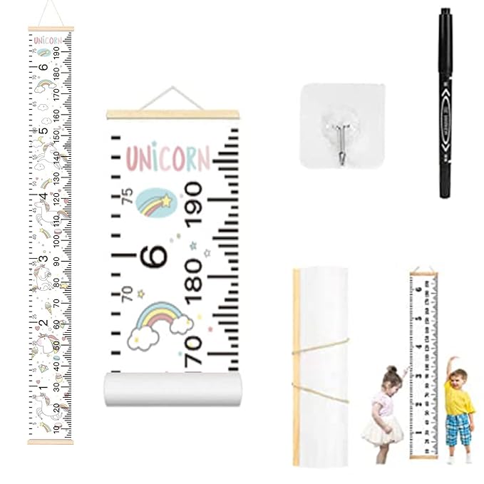 Growth Chart Wall Hanging, Portable Kids Wall Ruler Removable Height Measure Chart for Boys Girls Growth Ruler from Baby to Adult for Child's Room Decoration 79''7.9'' (Rainbow Unicorn)