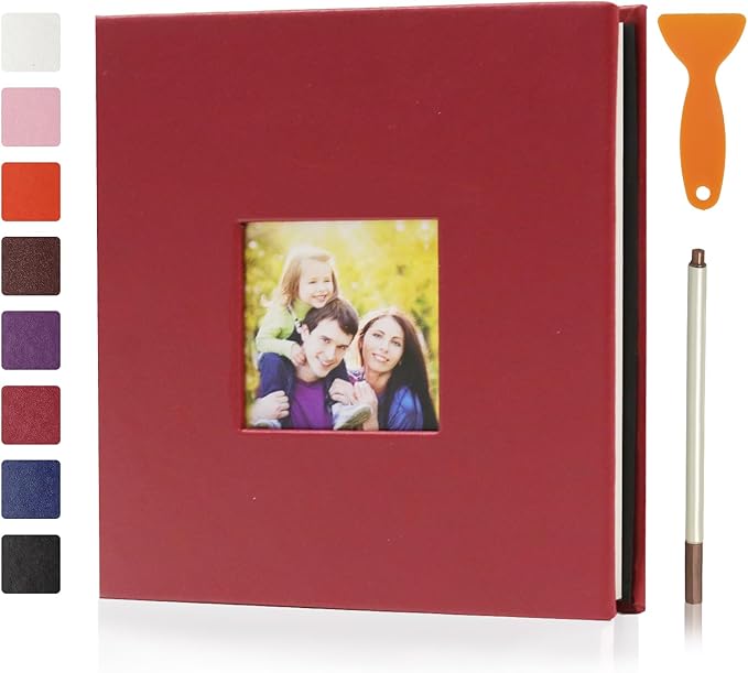 RECUTMS Photo Album Self Adhesive Magnetic Scrapbook 4x6 5x7 8x10 Pictures Scrapbook Album, 40 Pages Photo Book for DIY Baby Family Wedding with Metal Pen and Plastic Board (Red)