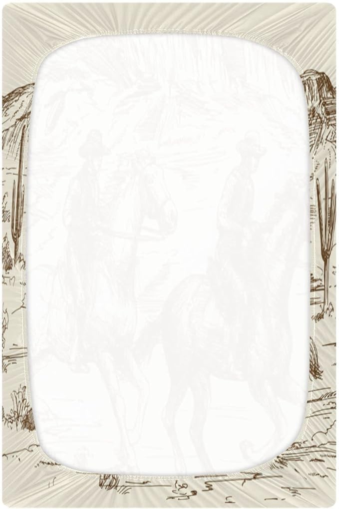 Western Desert Cowboy Crib Sheets for Boys and Girls, Fitted Baby Crib Sheets Soft and Breathable Mini Crib Sheets 52 X 28 Inches