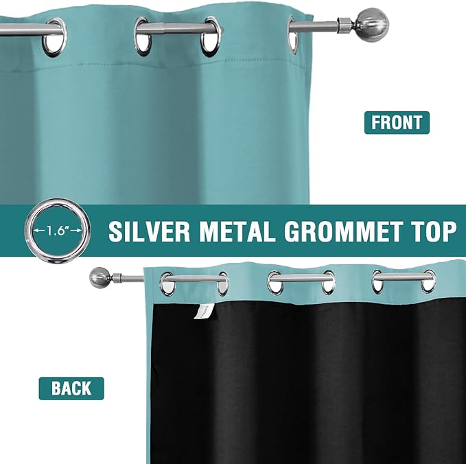 ChrisDowa 100% Blackout Curtains 108 inch Long for Bedroom with Black Liner, 2 Thick Layers Total Blackout Thermal Insulated Grommet Window Curtains 2 Panels Set (Aqua, 52 x 108 Inch)