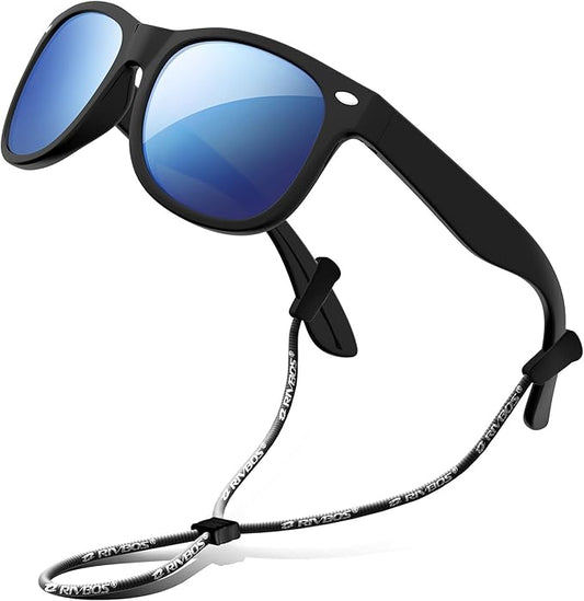 RIVBOS Kids Sunglasses Polarized UV Protection Flexible Rubber Glasses Shades with Strap for Boys Girls RBK004