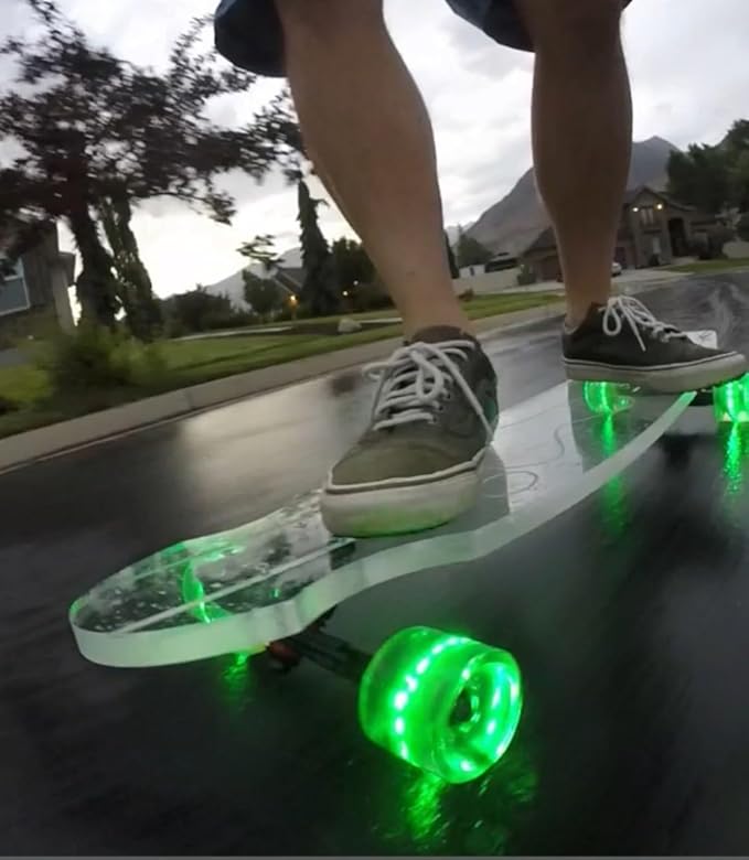 Clear Longboard Skateboard - Transparent Acrylic Long Boards with Light-Up LED Wheels for Smooth Rides - Ride The Streets in Style with Longboard Built for Beginners & Pros Alike