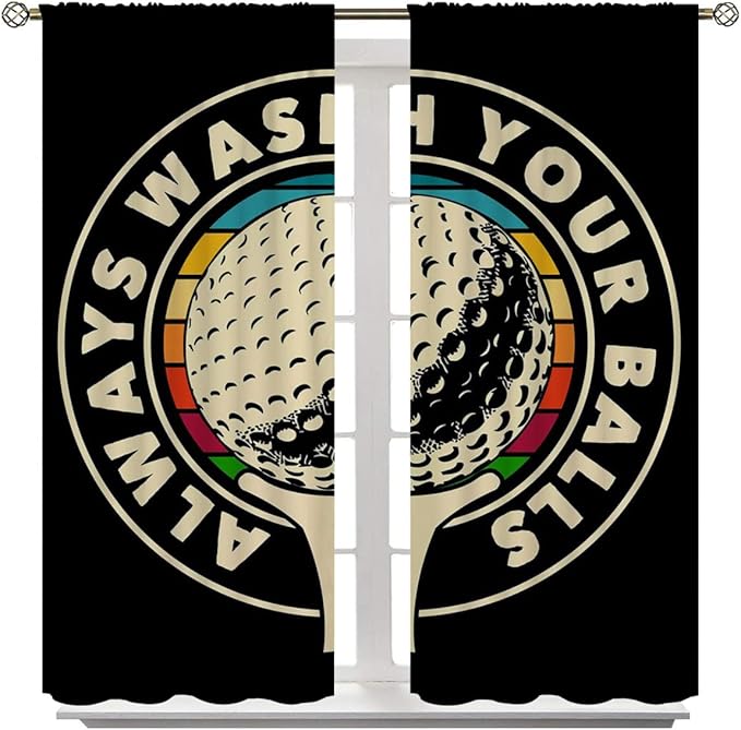 Golf Blackout Curtains for Boy Girl Room Darkening Decor,Sport Theme and White Motto Dark Background Bedroom Living Room Home Rod Pocket Thermal Insulated Window Curtain/Drapes Panel,42x63 Inch…