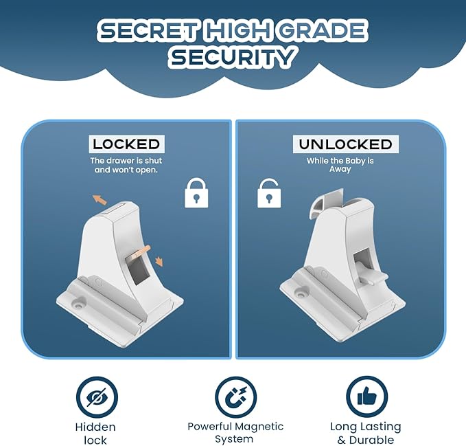 Blessimo® 12 Pack Magnetic Cabinet Locks Baby Proofing with 12 locks and 2 Keys - Child Locks For Kitchen, Cabinets and Drawers - 3M Adhesive Easy Installation
