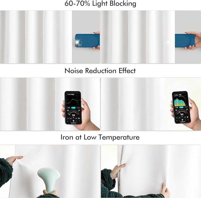 MIULEE Pure White Back Tab Light Blocking Curtains 63 Inch Length 2 Panels Set for Living Room Bedroom Privacy, Rod Pocket/Pinch Pleat Thermal Insulated Room Darkening Pleated Blackout Drapes