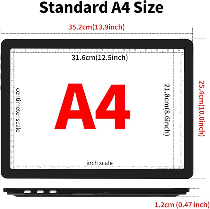 TOHETO Rechargeable A4 Light Board with Stand, Bag, Super Bright Magnetic Light Pad with Side Buttons, Wireless Light Box for Tracing and Drawing, Cordless Light Table for Diamond Painting, Sketching