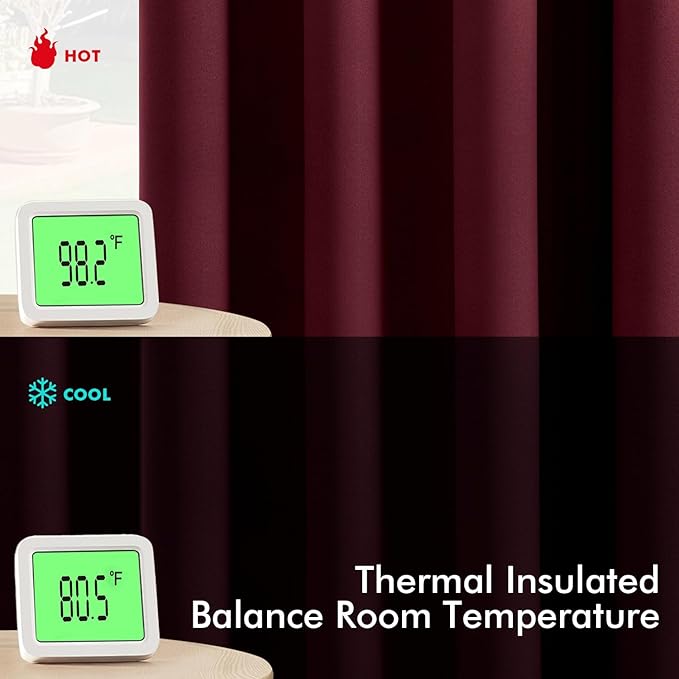 MIULEE Burgundy Red Blackout Curtains for Bedroom Living Room 90 Inches Long 2 Panels, Thermal Insulated Room Darkening Drapes Solid Grommet Top Noise Reduction Christmas Window Treatments 40x90 Inch