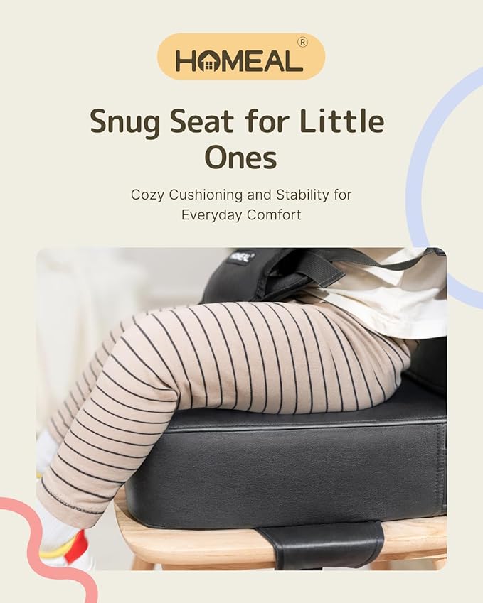 HOMEAL Booster Seat for Kitchen Chair, Breathable Toddler Booster Seat for Dining Table with Backrest and Adjustable Straps, Portable Travel Toddler Booster Seat, Dark Grey