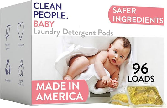 The Clean People Laundry Detergent Pods - Recyclable Packaging, Hypoallergenic, Stain Fighting - Ultra Concentrated, Laundry Soap - Baby (Unscented), 96 Pack