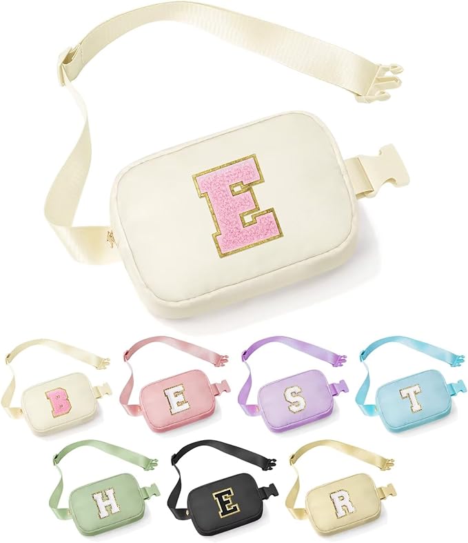 YOOLIFE Gifts for Kids Teen Girls - 3 4 5 6 7 8 9 10 11 12 Year Old Girl Birthday Gifts, Initial Fanny Pack Belt Bag, Beige E