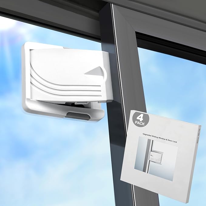 Sliding Door Lock 4 Pack, Child Safety Lock For Sliding Glass Doors, Easy To Install, Keeps Your Baby Out Of Danger, For Sliding Glass Doors, Sliding Windows, Sliding Closets, Etc (Grey)