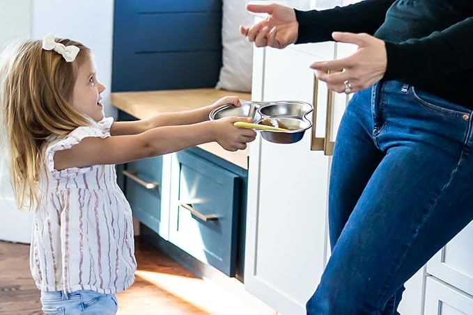 Stainless Steel Plates for Kids, Toddler Plate, Non Toxic Baby Dinnerware, BPA-Free Feeding Tray, Durable, Easy to Clean, Compatible with Dishwasher, Freezer, Microwave