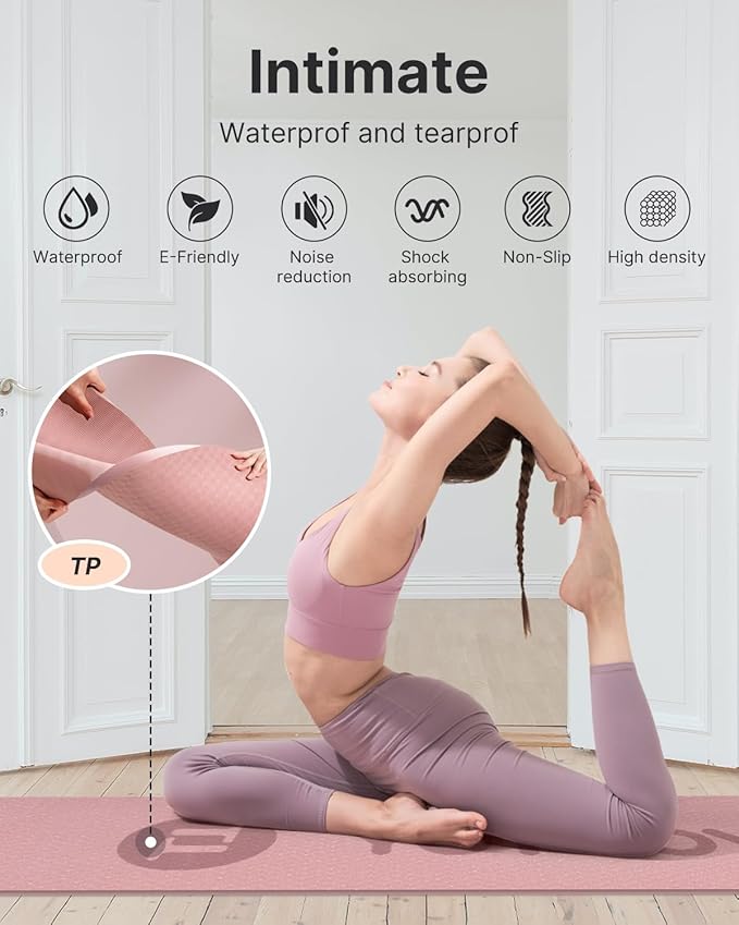 YOTTOY Yoga Mat, 72"x 32"x1/3" Extra Wide Non-Slip Exercise Fitness Yoga Mats,Eco-Friendly TPE Exercise Mats for Women Men Home Workout with Strap Bag