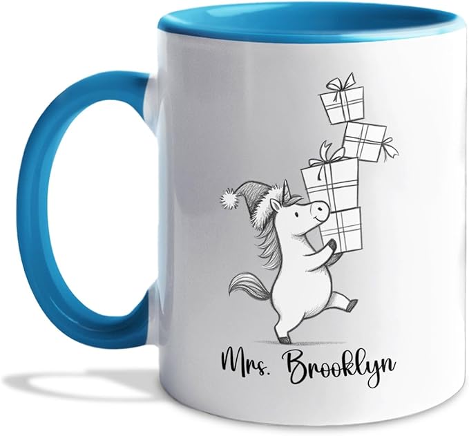 Unicorn White Accent Cup 11 15 Oz, Personalized Name Unicorn Coffee Mug Gift For Baby Girl/Sister/Daughter/Girlfriend, Custom Animal Cup Gifts For Unicorns Lovers Birthday Anniversary Thanksgiving